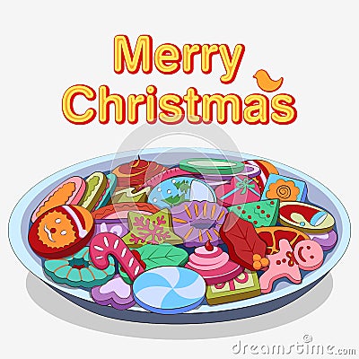 Assorted Biscuit and Cookies for Merry Christmas Vector Illustration