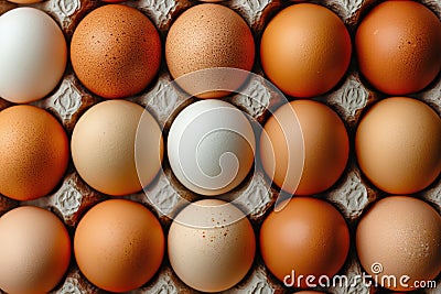 Assorted Brown and Speckled Eggs Neatly Arranged in a Carton Stock Photo