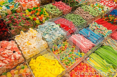 Assorted candy for sale in the Souk, market in Jerusalem, Israel Stock Photo