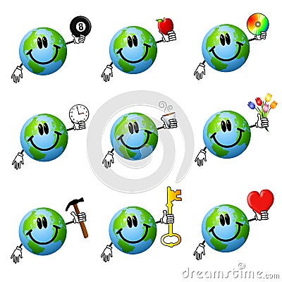 Assorted Cartoon Earth Smileys Cartoon Illustration