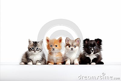 Assorted cats and dogs, big and small, isolated on white background high quality studio shot Stock Photo