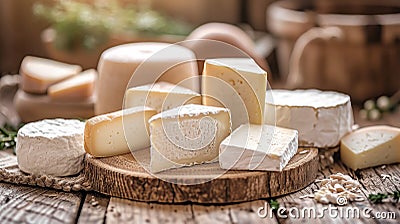 Assorted Cheese Pile on Table Stock Photo