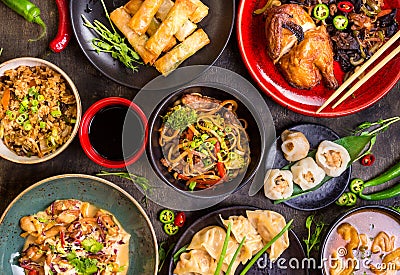 Assorted Chinese food set Stock Photo