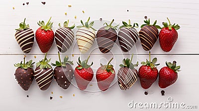 Assorted chocolate dipped strawberries array Stock Photo