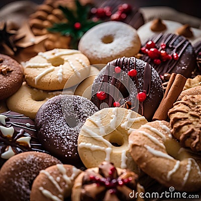 Assorted Christmas cookies, AI generated Stock Photo