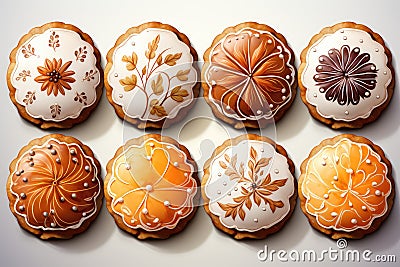 Assorted Christmas cookies on a white background. Biscuit. AI Generated Generative AI Stock Photo