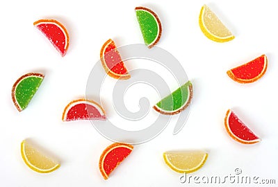 Assorted colored jelly slices in sugar Stock Photo