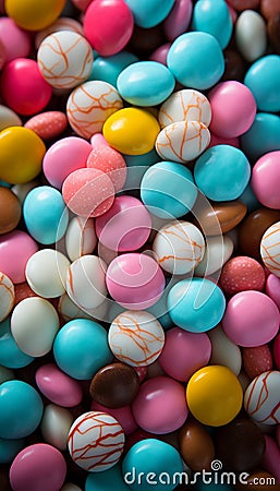 Assorted colorful candies in glazed coating - top view of delicious confections on display Stock Photo