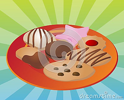 Assorted cookies on plate Vector Illustration