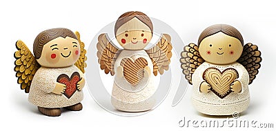 Assorted cute angels with heart Stock Photo