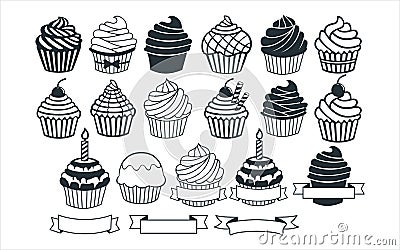 assorted cute cupcake vector graphic design template set for sticker, decoration, cutting and print file Stock Photo