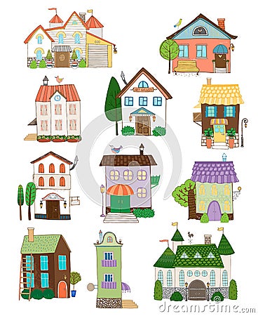 Assorted cute houses collection Vector Illustration