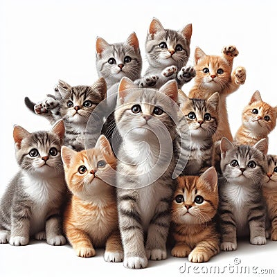 assorted cute kittens on white Stock Photo