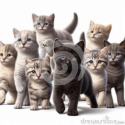assorted cute kittens on white Stock Photo