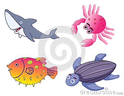 Assorted Cute Sea Creatures in Vector Vector Illustration