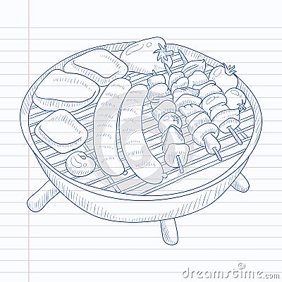 Assorted delicious grilled meat. Vector Illustration