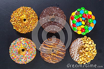 Assorted donuts from above Stock Photo