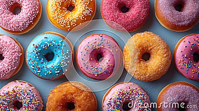 assorted donuts with chocolate frosted, pink glazed and sprinkles donuts Stock Photo