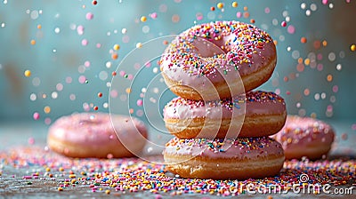assorted donuts with chocolate frosted, pink glazed and sprinkles donuts Stock Photo