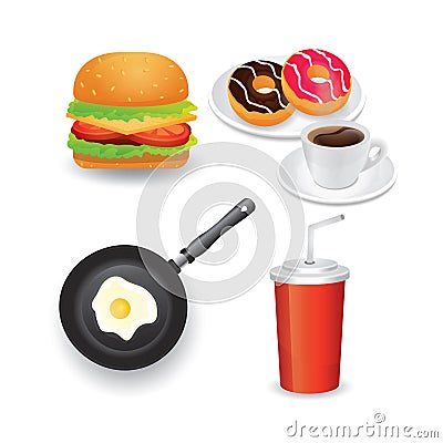 Assorted food collection. Vector illustration decorative background design Cartoon Illustration