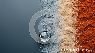 Assorted food salts: sea, himalayan, hawaiian. Magnified study, gray-blue background mokup Stock Photo