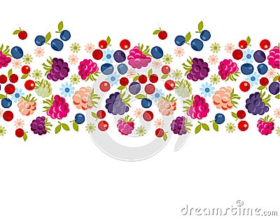 Assorted forest berries in header design element. Vector Illustration
