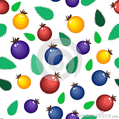 Assorted forest berries seamless pattern. Simple naive rustic style repeatable motif in red and violet colors for Vector Illustration