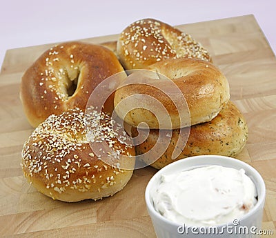 Assorted fresh bagels Stock Photo