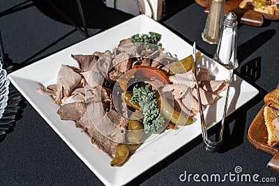 Assorted fresh cold cut platter Italian appetizer. Stock Photo