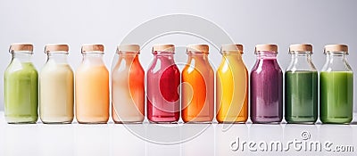 assorted fresh smoothie cocktails , juice in bottles generative ai Stock Photo