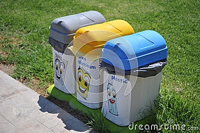 Assorted Garbage Cans Stock Photo