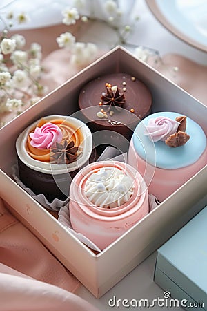 Assorted Gourmet Jelly Cakes in Elegant Gift Box Stock Photo