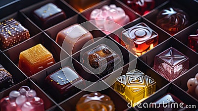 Assorted gourmet jelly candies in a luxurious box, perfect for gift giving and celebrations Stock Photo