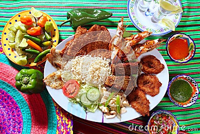 Assorted grilled seafood in Mexico tequila chili Stock Photo