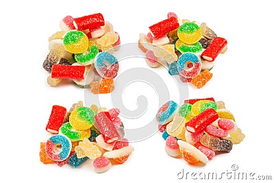 Assorted gummy candies. Top view. Jelly sweets. Isolated on white Stock Photo