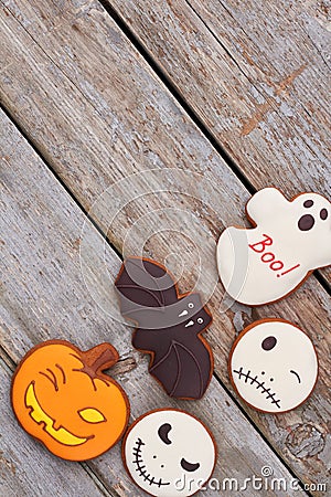 Assorted Halloween cookies and copy space. Stock Photo