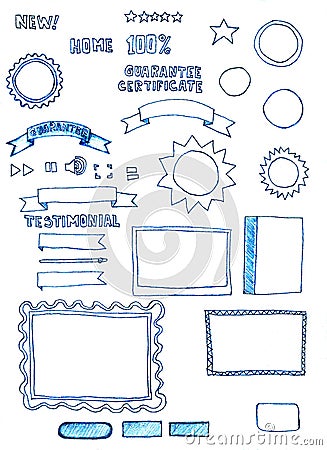 Assorted hand-drawn web graphics elements doodles Stock Photo