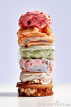 Assorted ice cream. Colorful stack of ice cream of different flavors Stock Photo