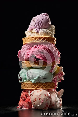 Assorted ice cream. Colorful stack of ice cream of different flavors Stock Photo