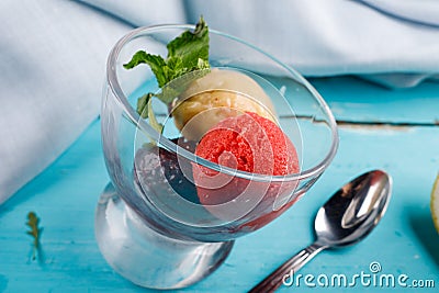 Assorted ice cream, sorbet, ice cream. Summer healthy refreshing dessert Stock Photo