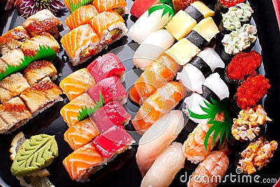 Assorted japanese sushi Stock Photo