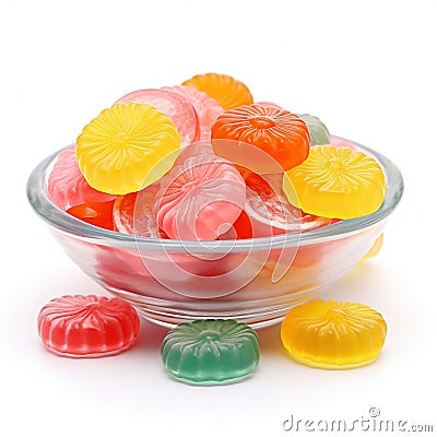 Assorted Jelly Candies on White Background. Generative ai Cartoon Illustration