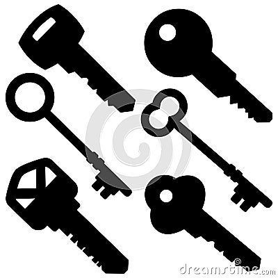 Assorted Key Silhouettes Vector Illustration