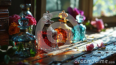 assorted luxury crystal perfume bottles Stock Photo