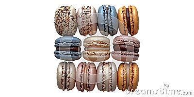 Assorted Macarons Stack Isolated on Transparent Background. Stock Photo