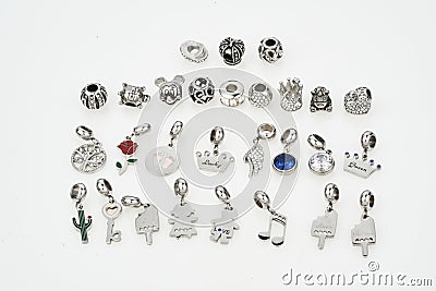 Assorted metal charm pendants for necklace or bracelet Stock Photo