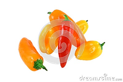 Assorted Miniature Sweet Peppers On A White Backgr Stock Photo