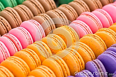 Assorted Multicolored Macaroon Cookies. Stock Photo