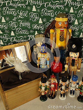 Assorted Nutcrackers.. all sizes, shapes, styles Original to hippie, margaretta drinker Stock Photo