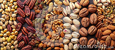 Assorted Nuts and Nutshells on Table Stock Photo